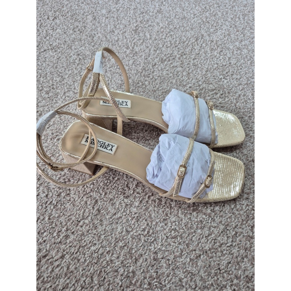 Badgley Mischka Dania Gold Lizard Embossed Block‎ Heel Sandals Size 10 - Picture 2 of 6